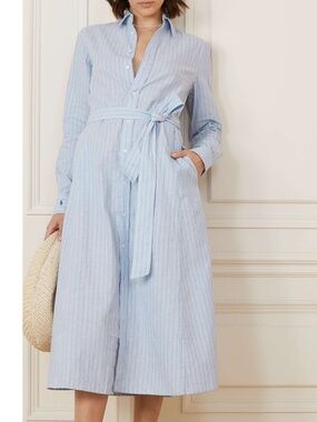 Polo Ralph Lauren belted striped linen and cotton-blend midi shirt dress